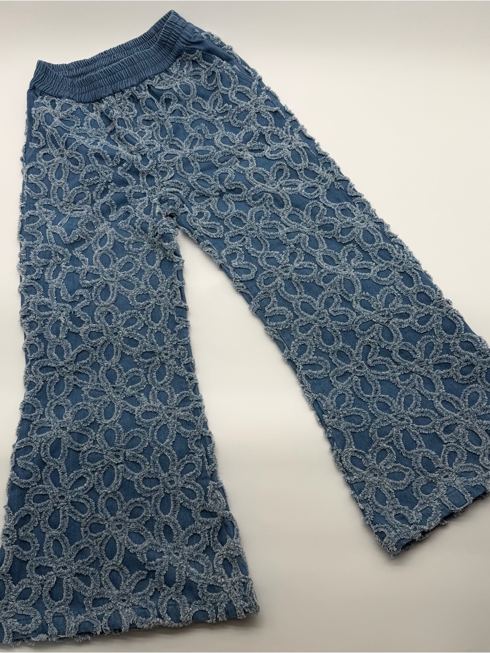 Women's Blue Lace-Overlay Wide Leg Jeans